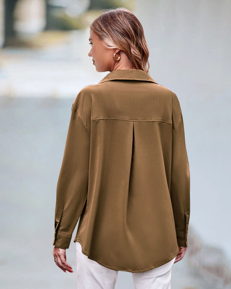 Luźna bluzka z długimi rękawami w jednolitym kolorze