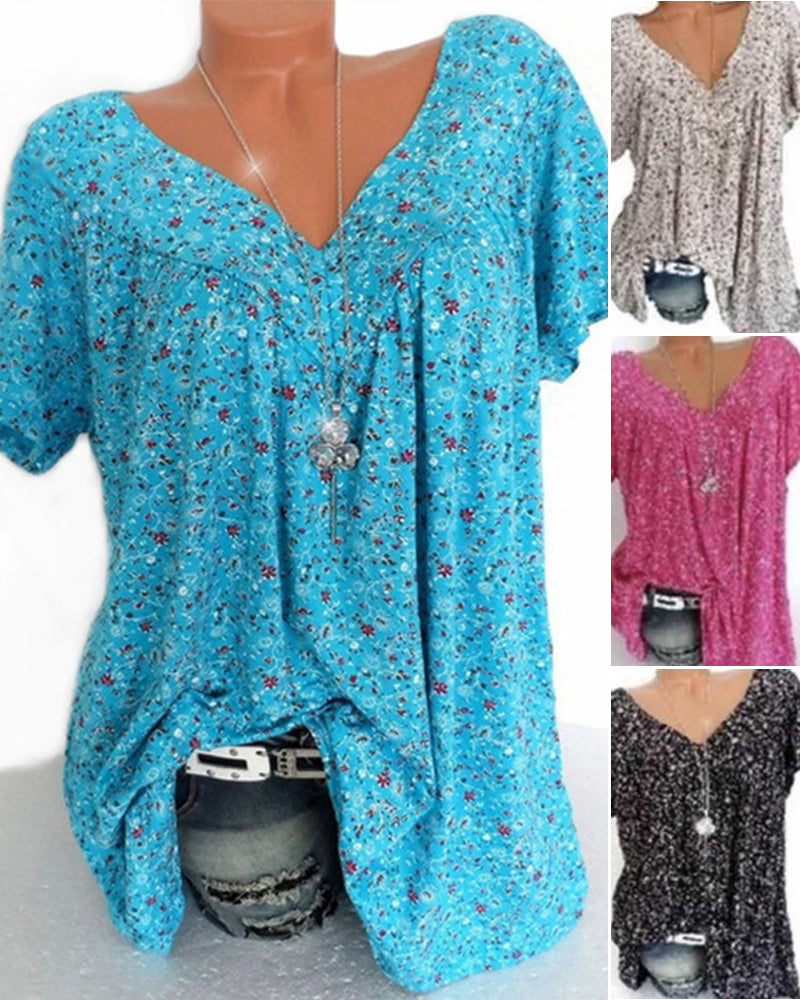 Luźna koszulka z krótkim rękawem i dekoltem w serek