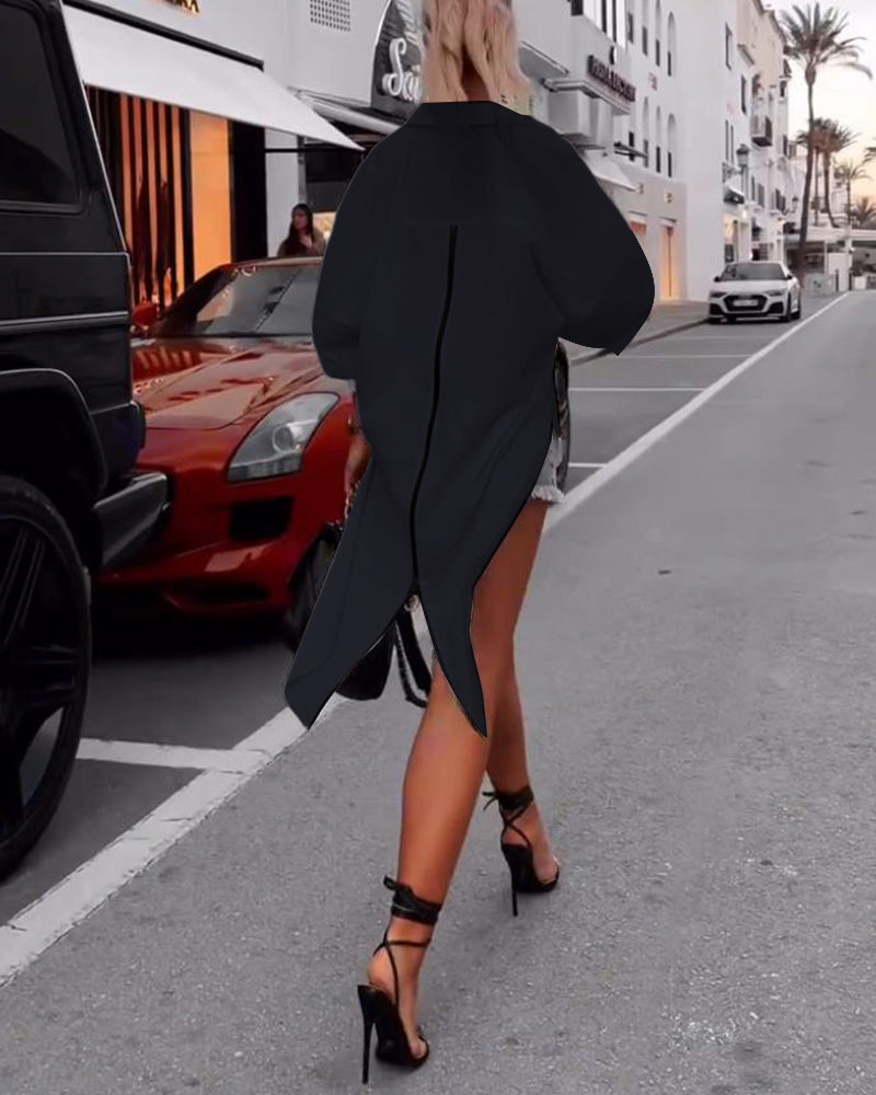 Koszula casualowa z rozcięciem na klapie i jednolitym kolorem