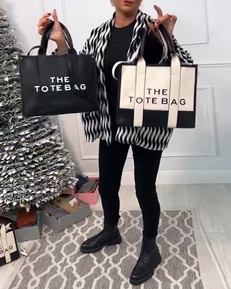 Modna torba typu tote z dwukolorowymi przeszyciami