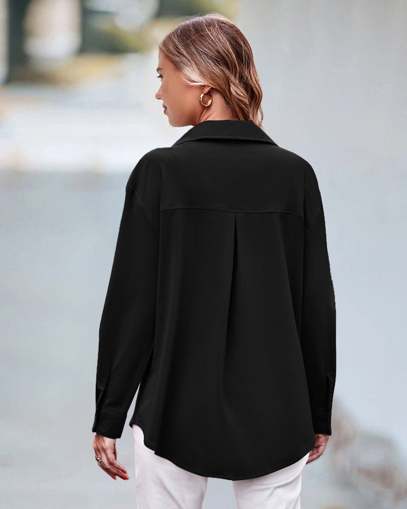 Luźna bluzka z długimi rękawami w jednolitym kolorze