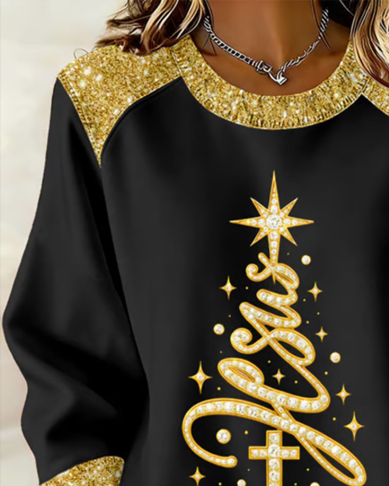 Bluza z nadrukiem w choinkę i okrągłym dekoltem