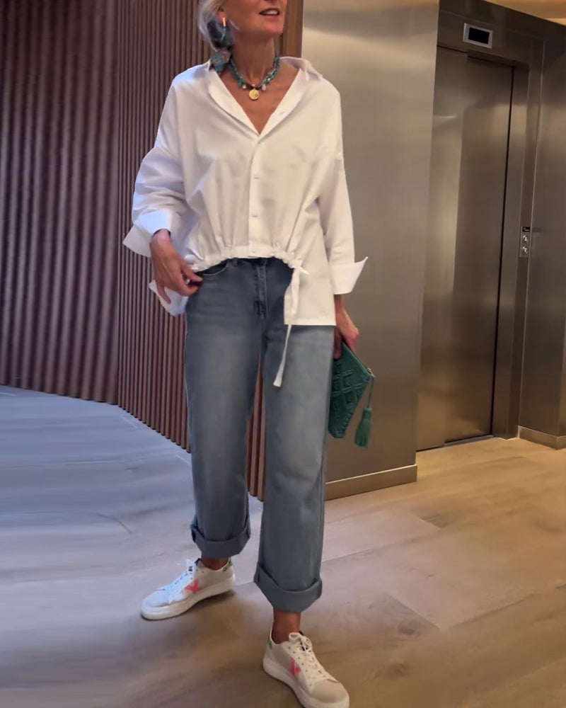 Gładka bluzka z klapami do dojazdów do pracy