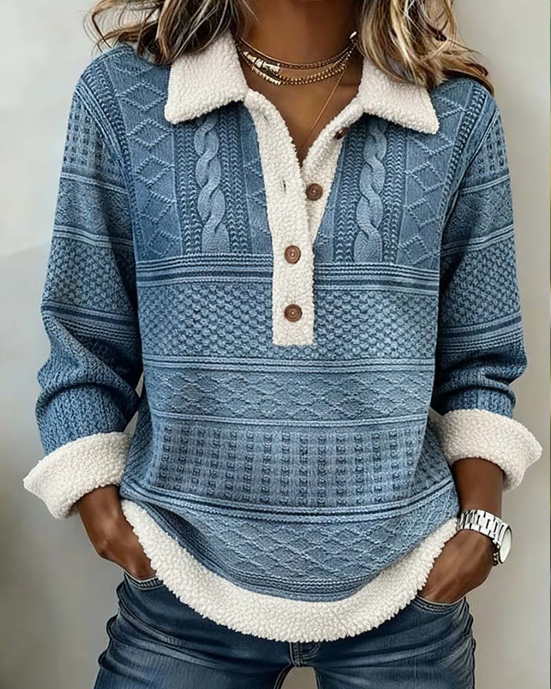 Sweter z kołnierzykiem, patchworkowy, modny, swobodny