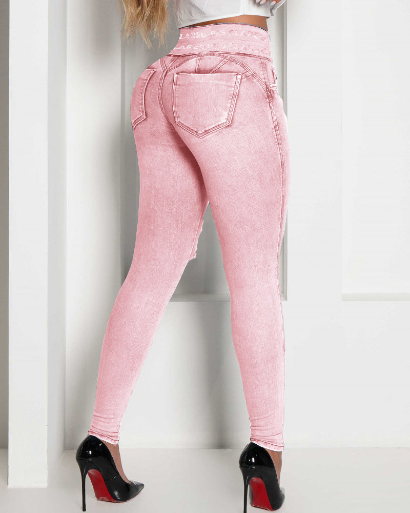 Elastyczne jeansy z wysokim stanem - damskie spodnie jeansowe o dopasowanym kroju