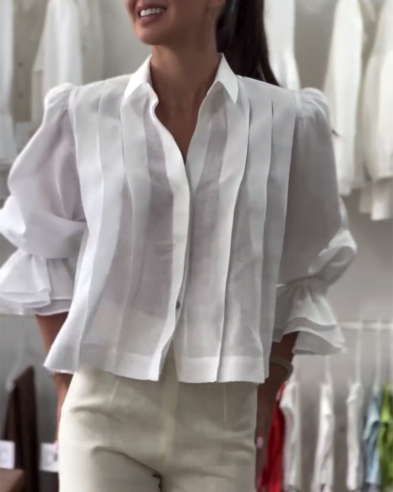 Koszula z bufiastymi rękawami i falbanką