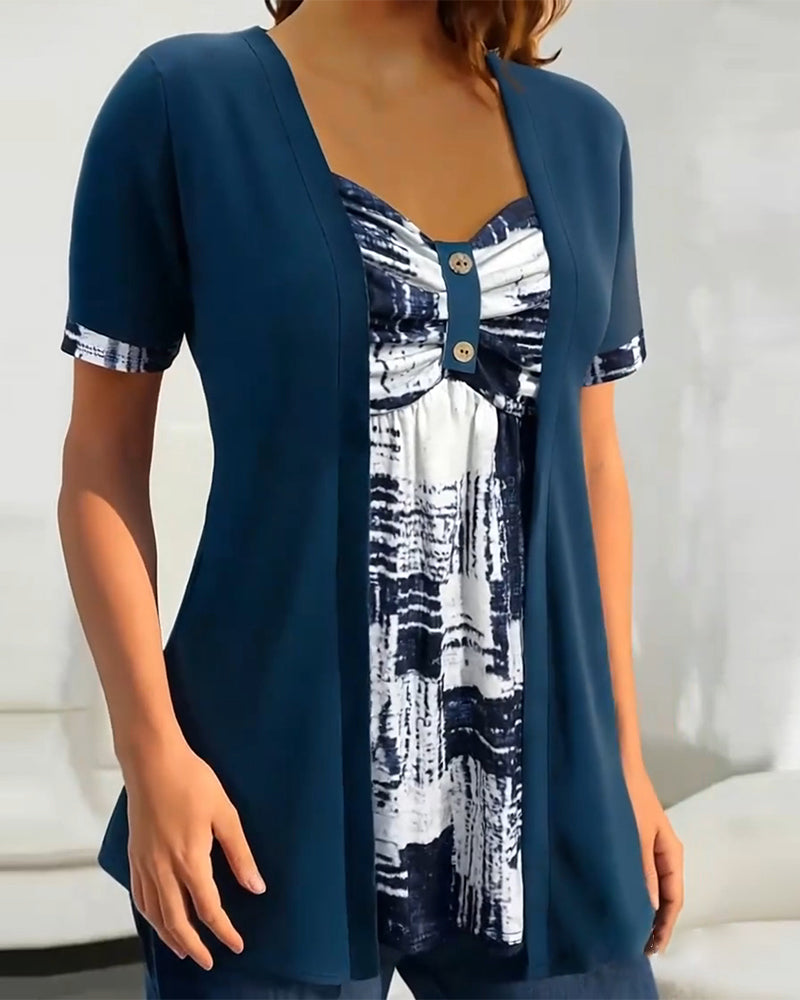 Bluzka z nadrukiem, dwuczęściowa, nieregularna