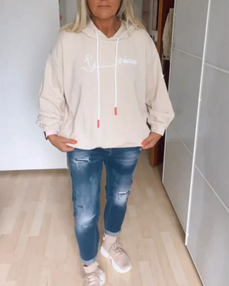 Luźne bluzy z kapturem z nadrukiem kotwicy