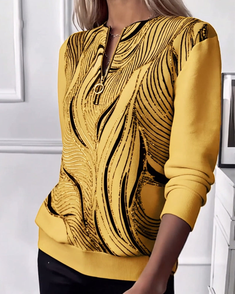 Luźna bluza z nadrukiem i zamkiem błyskawicznym