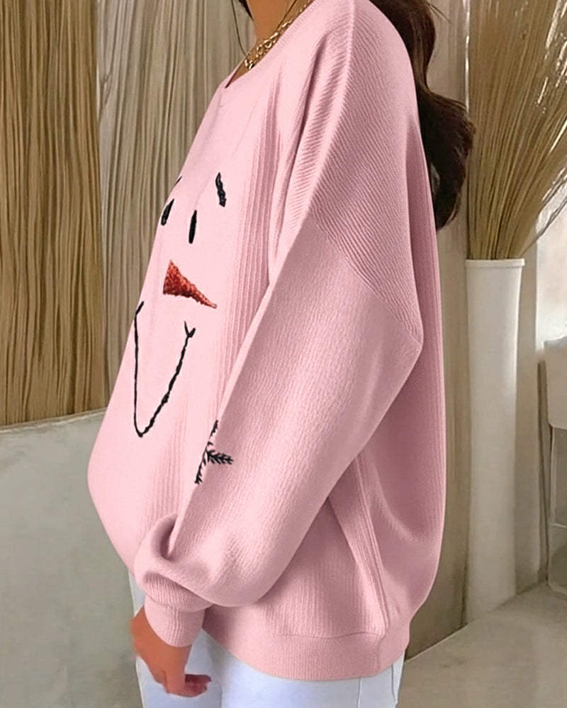 Bluza z kapturem i nadrukiem bałwana z okrągłym dekoltem