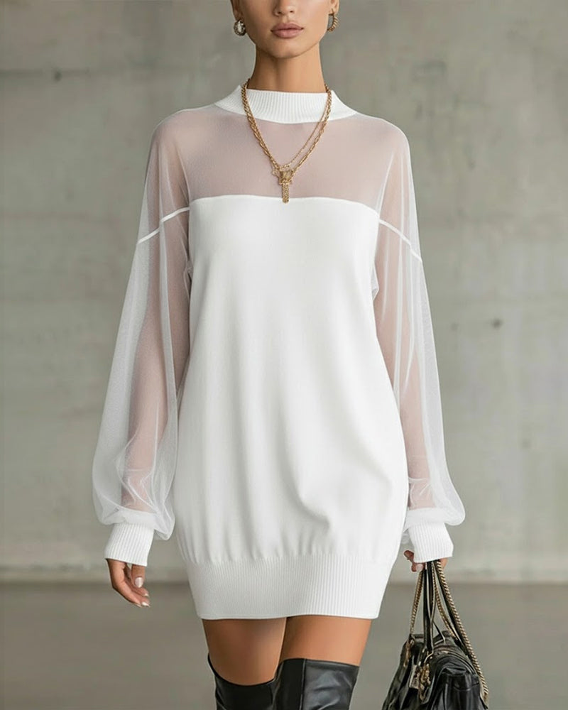 Sukienka z rękawami typu latarnia, jednolity kolor, patchwork