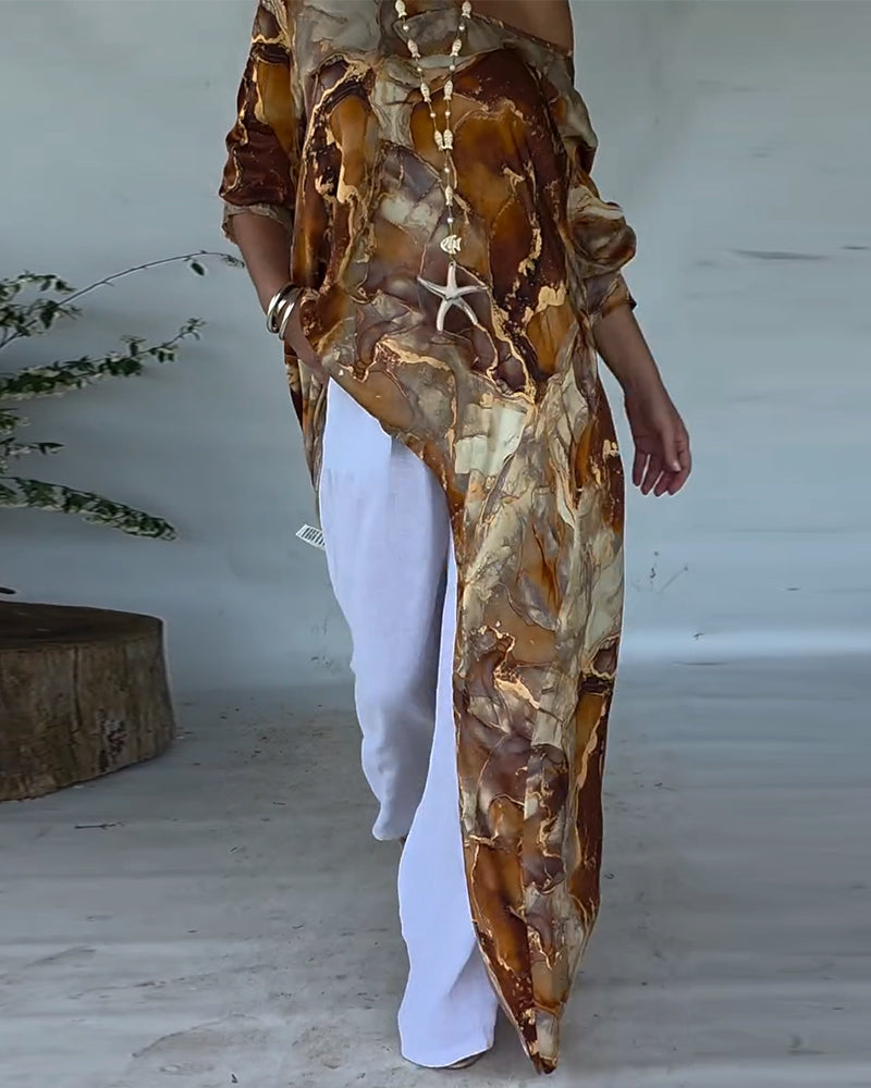 Bluzka Modny Rozcięcie Drukowane