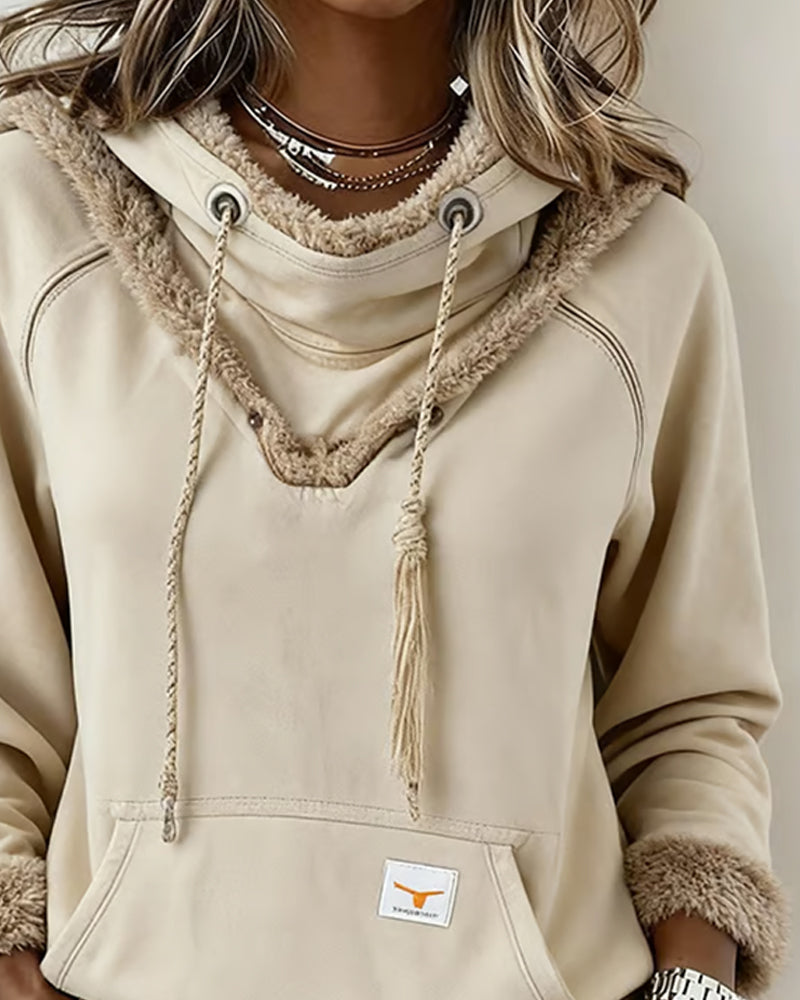 Bluza z długim rękawem, z łatkami i kieszenią