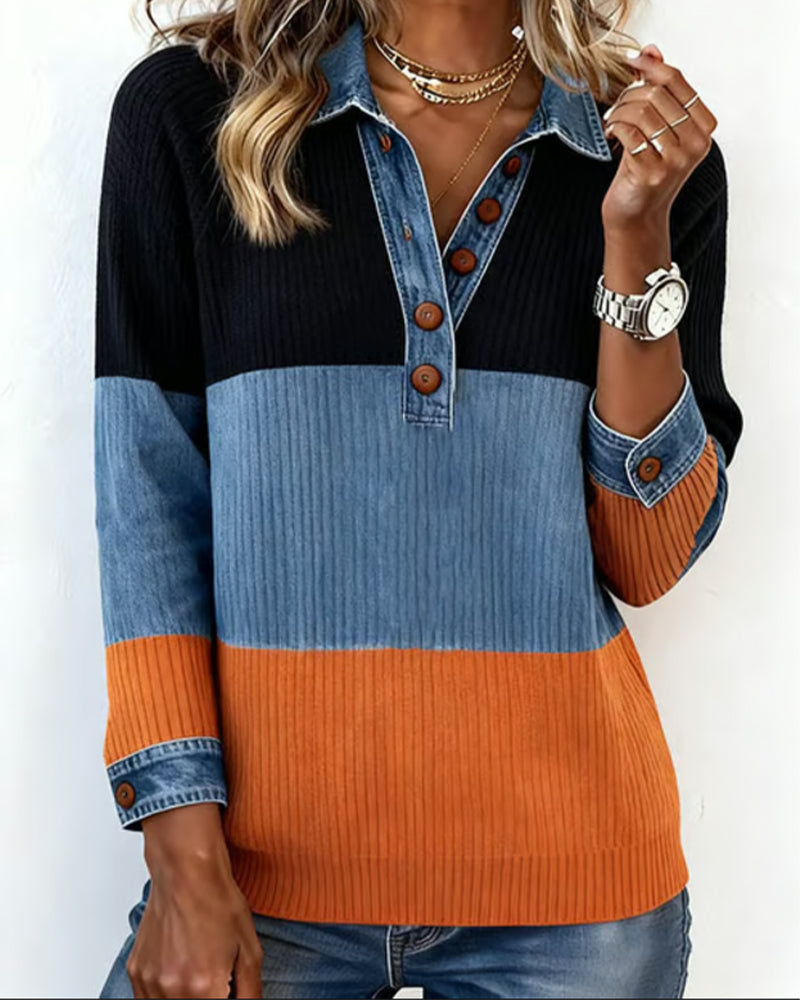 Modny top z klapami i kontrastowym kolorem