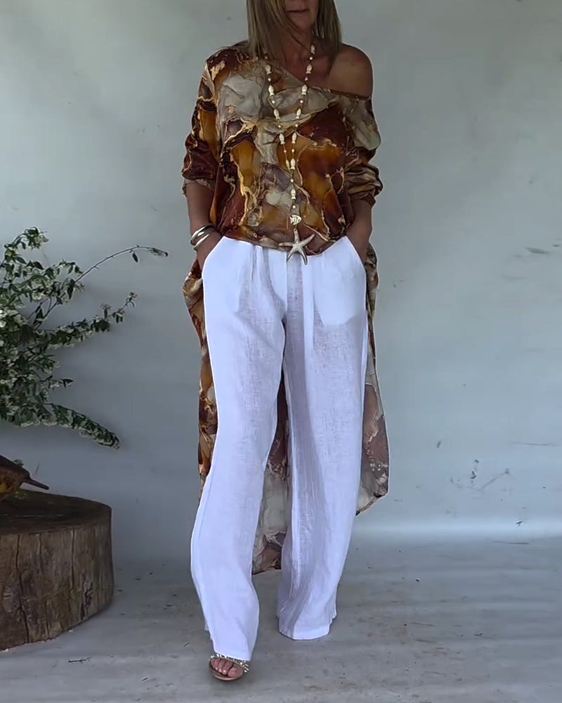 Bluzka Modny Rozcięcie Drukowane