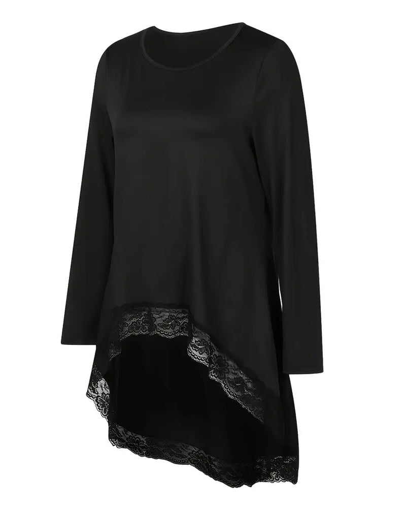 Nieregularny top z długim rękawem i siateczkową łatką