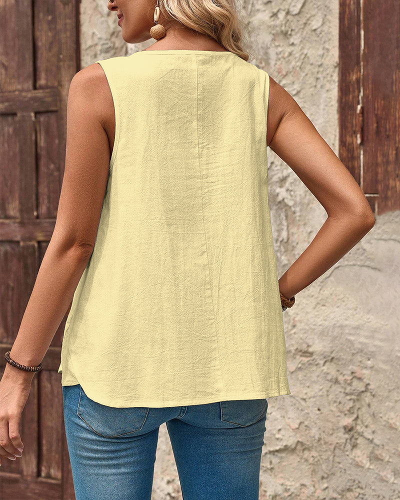 Top bez rękawów, prosty, z nadrukiem