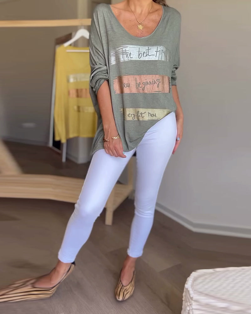 Bluzka z okrągłym dekoltem i długimi rękawami