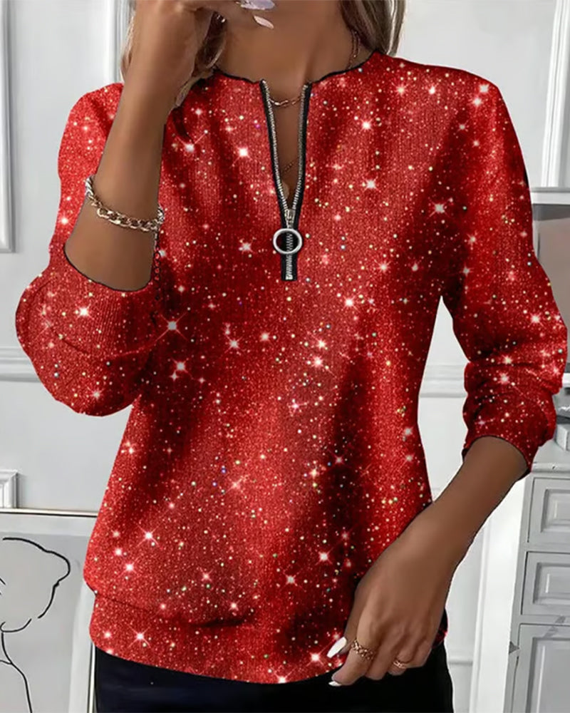 Luźna bluza z długim rękawem i zamkiem błyskawicznym do połowy