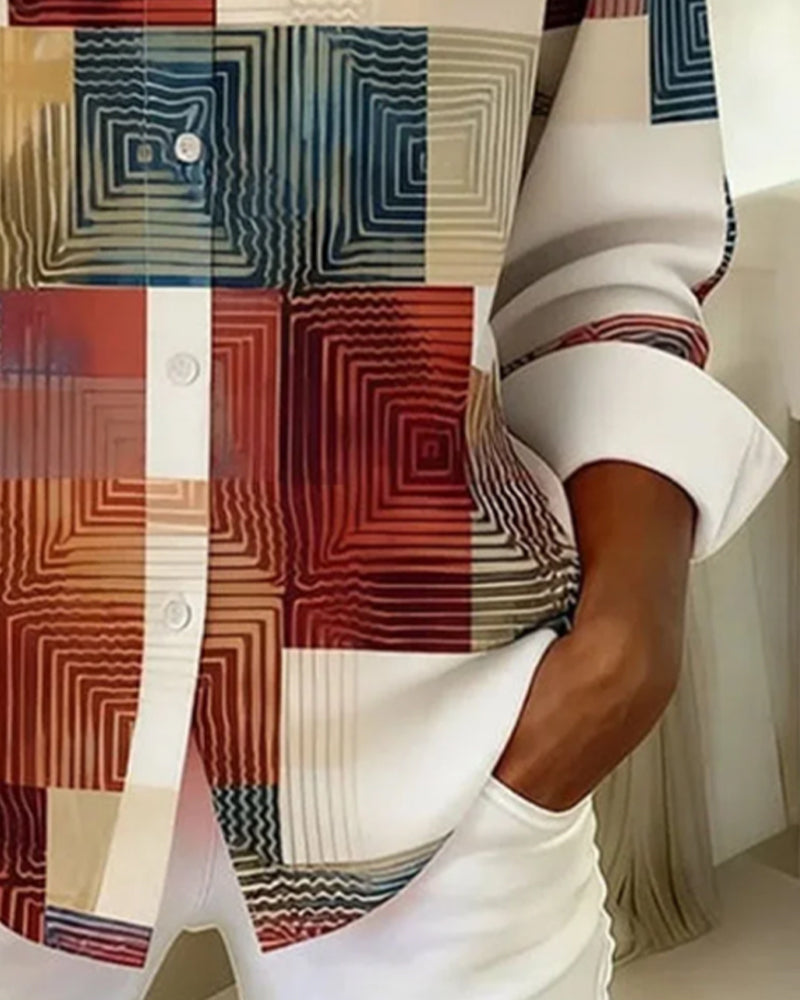 Koszula z kołnierzykiem z klapami i wzorem w kratkę, zapinana na guziki