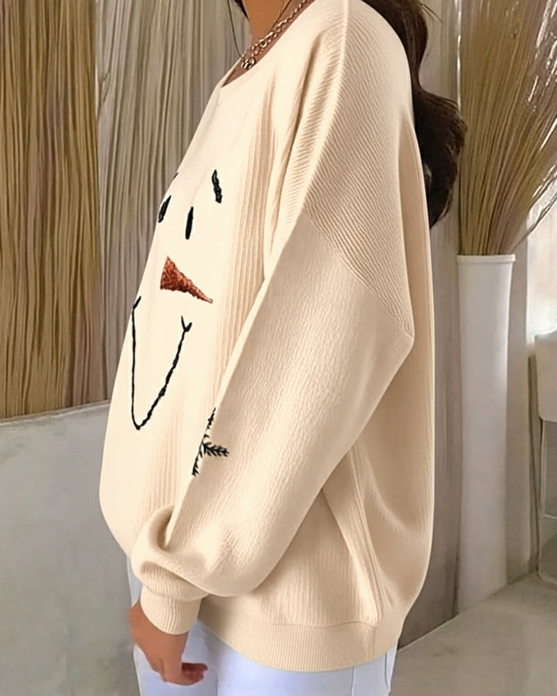 Bluza z kapturem i nadrukiem bałwana z okrągłym dekoltem