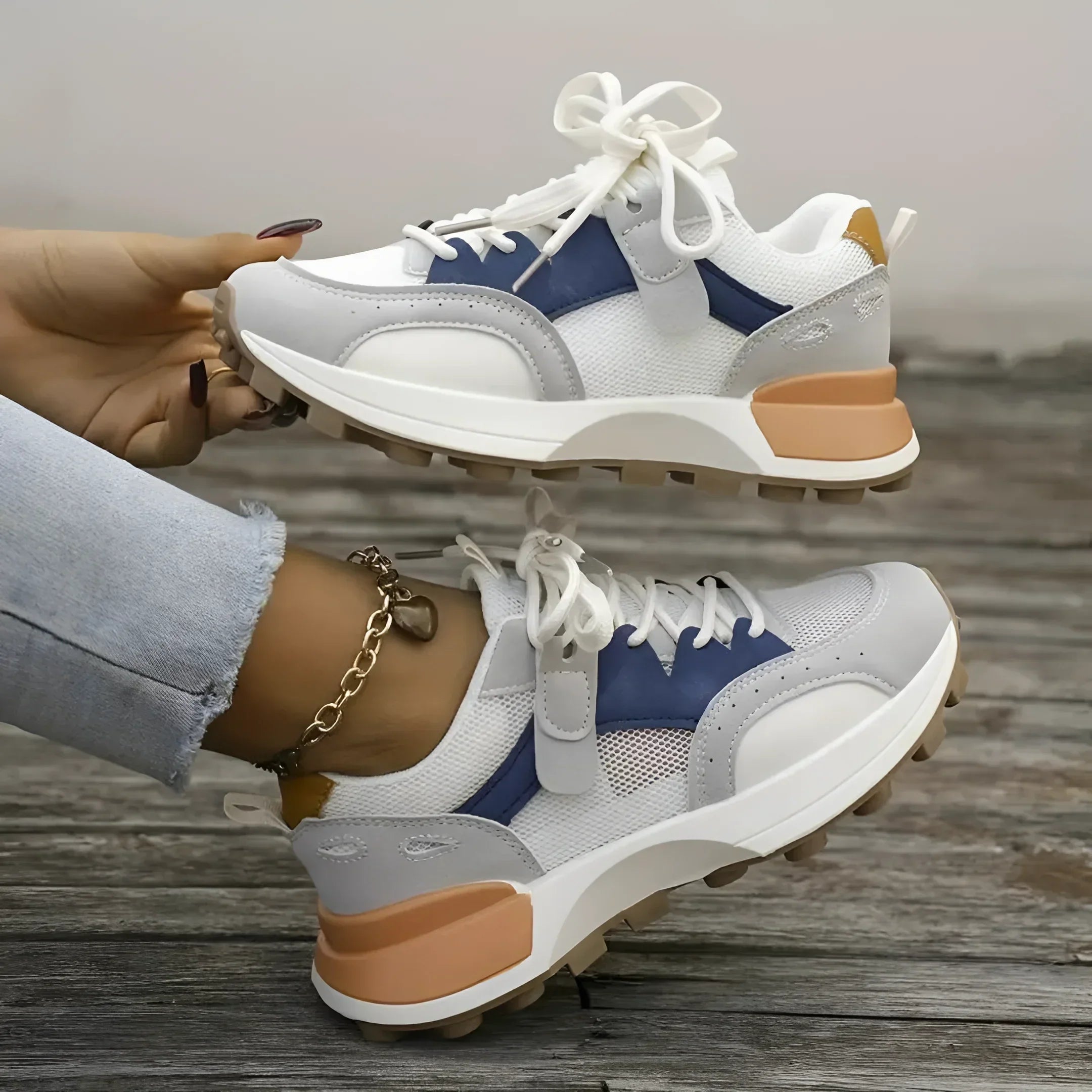 Damskie wygodne, antypoślizgowe trampki za kostkę - modne buty sportowe