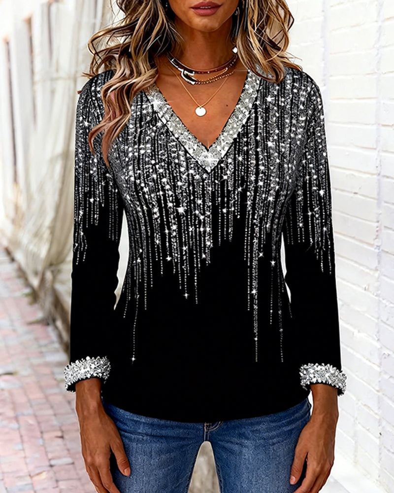 Modny luźny top z dekoltem w serek