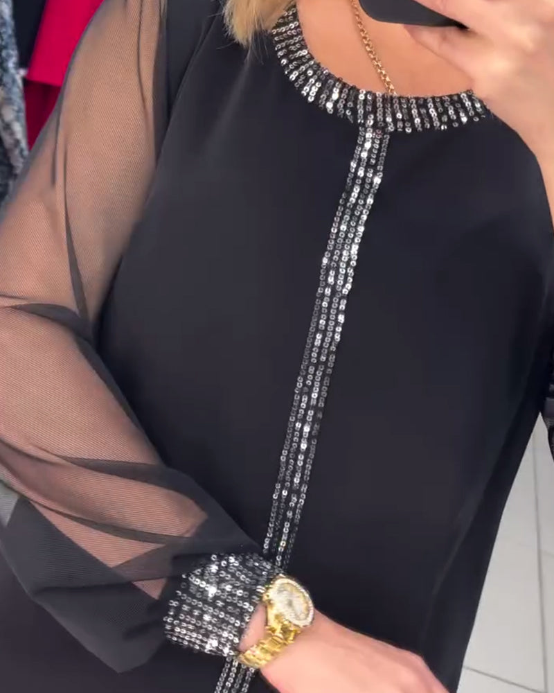 Bluzka z panelem cekinowym i długimi rękawami