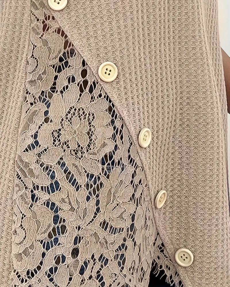 Koszulka z koronką w panelu dzianinowym