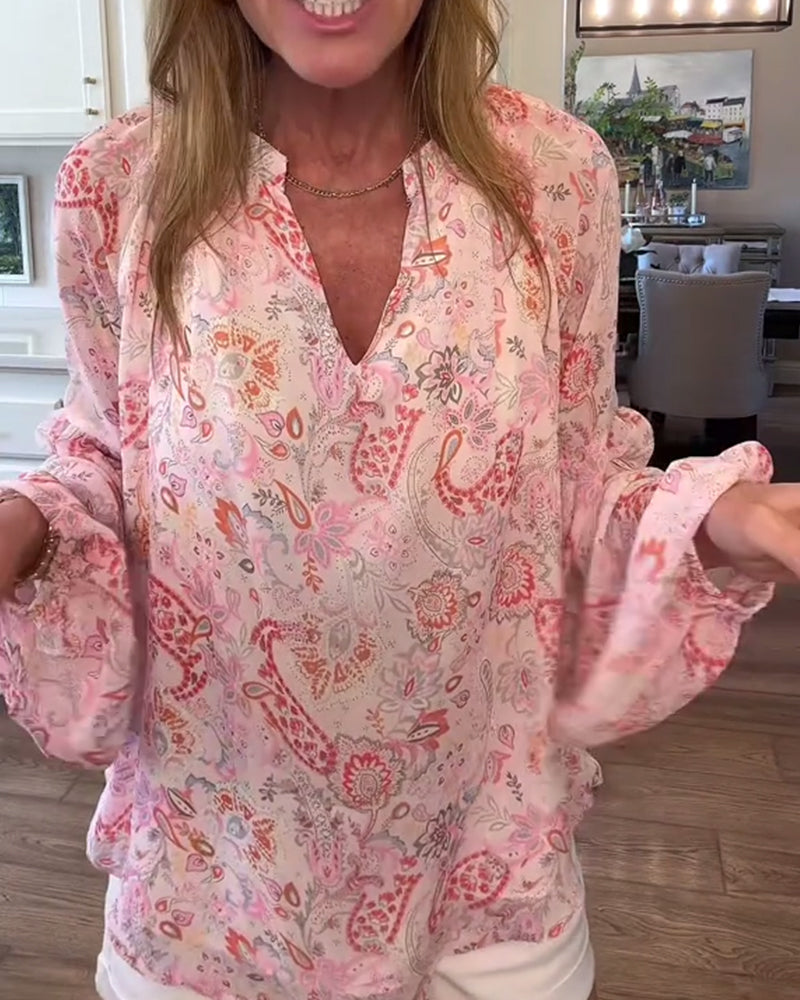 Bluzka z bufiastymi rękawami i kwiatowym nadrukiem