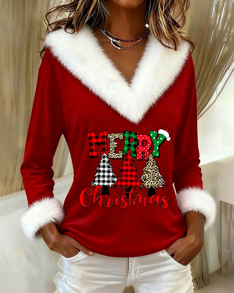 Top z dekoltem w serek i wzorem choinkowym