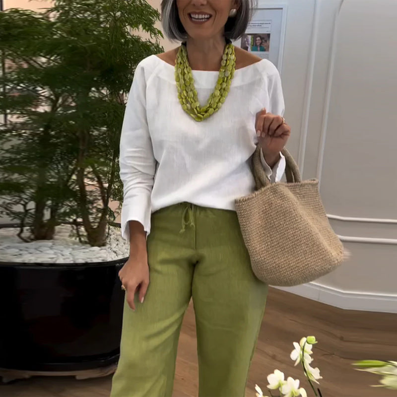 Prosty top z okrągłym dekoltem, jednolity kolor i Langermans