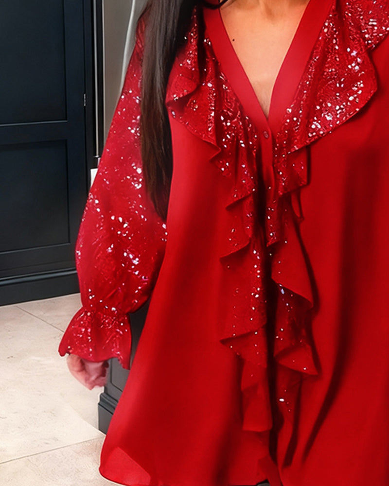 Szerokie bluzki w jednolitym kolorze z falbankami