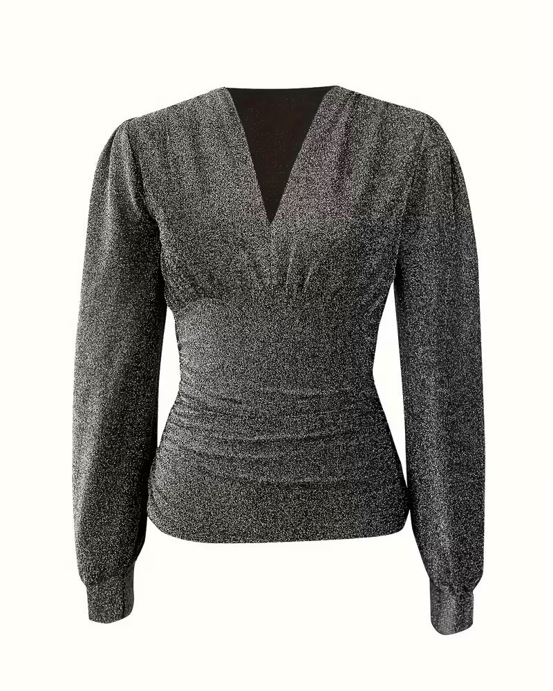 Seksowny top z długim rękawem i dekoltem w serek