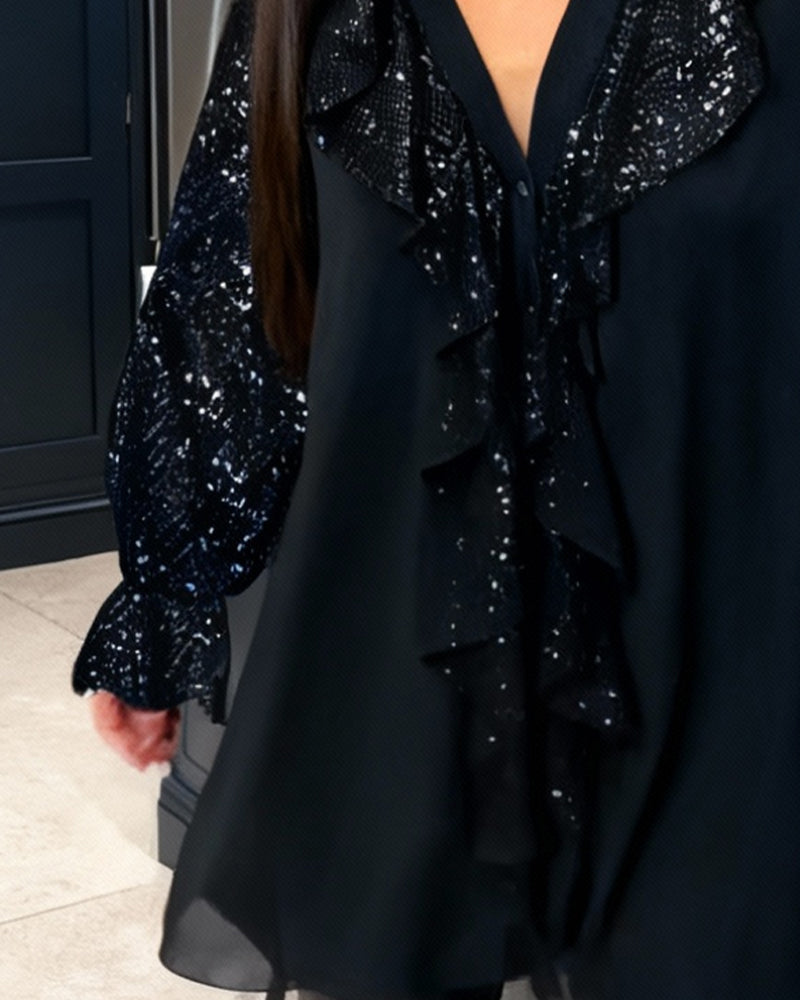 Szerokie bluzki w jednolitym kolorze z falbankami