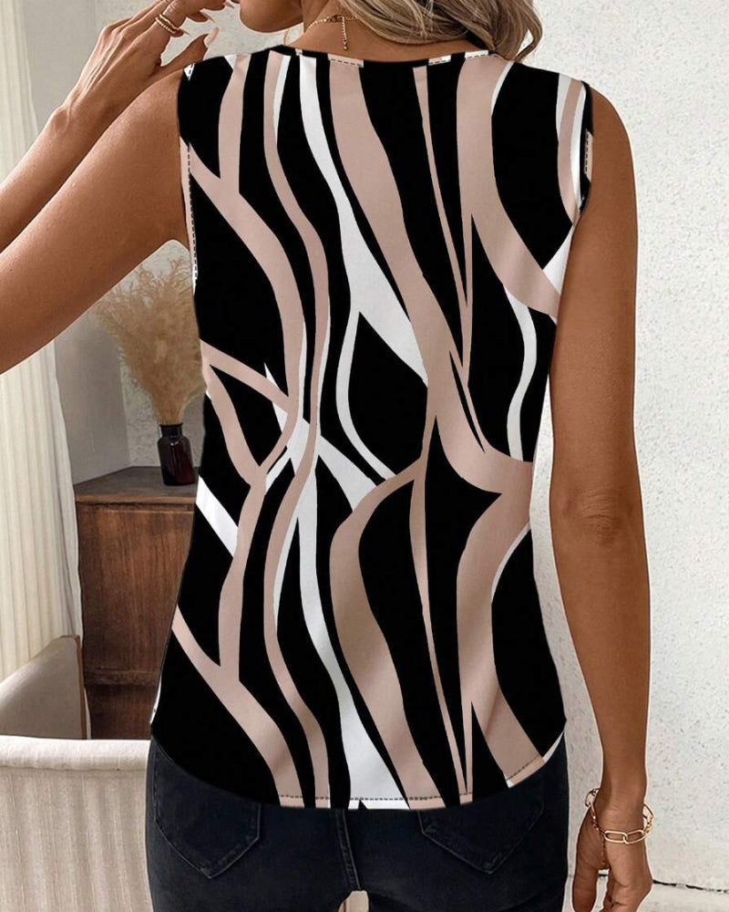 Kamizelka z dekoltem w serek i kwiatowym wzorem bez rękawów