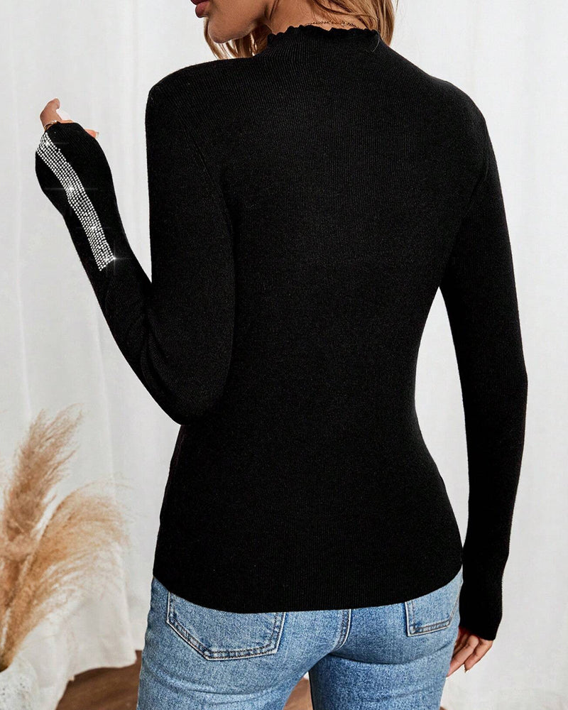 Gorący diamentowy top z długim rękawem