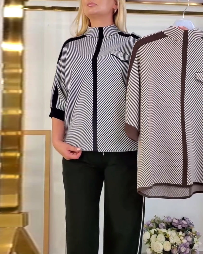 Luźna, dzianinowa koszulka w paski