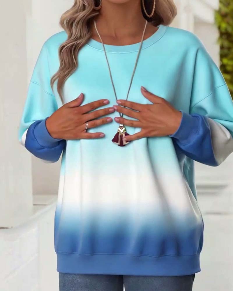 Bluza z okrągłym dekoltem w swobodnym stylu gradientowym