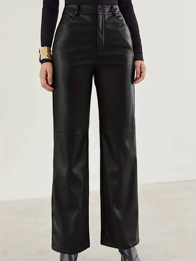 Szerokie skórzane spodnie - eleganckie czarne spodnie damskie