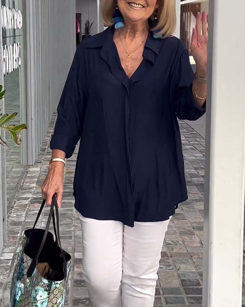 Bluzka z klapami w jednolitym kolorze, luźna