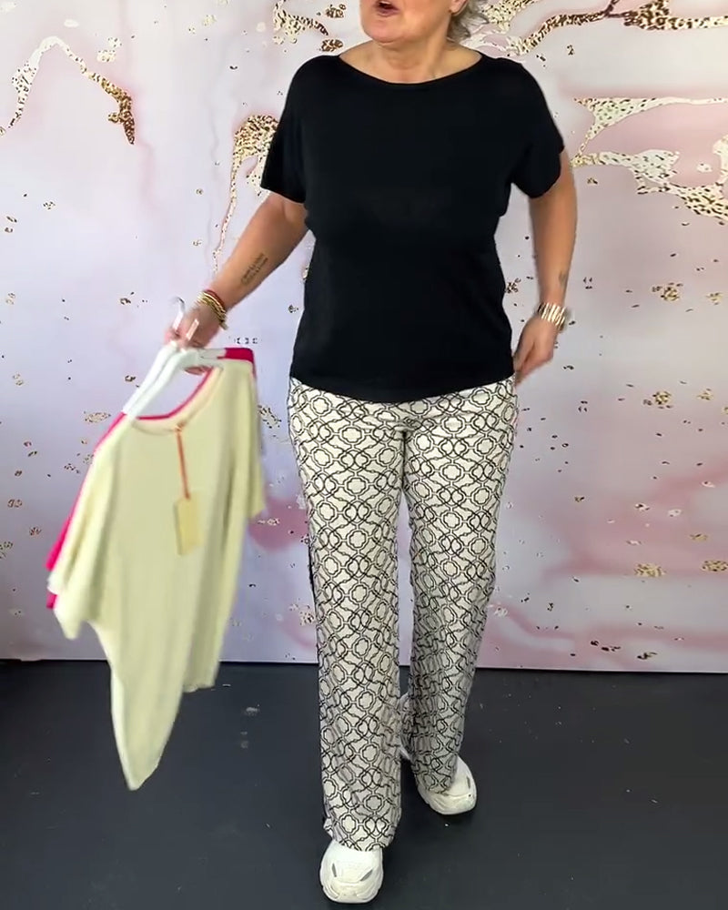 Jednolita, codzienna koszulka z okrągłym dekoltem