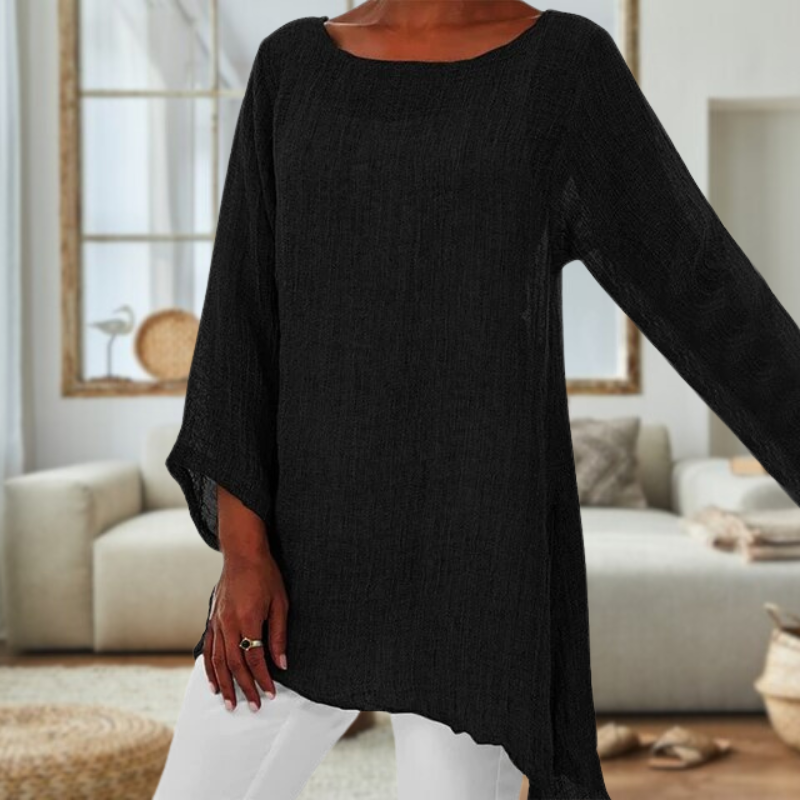 Bluzka lniana damska - stylowa bluzka z długim rękawem dla kobiet - lekki casualowy strój, na co dzień elegancka