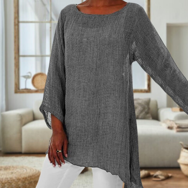 Bluzka lniana damska - stylowa bluzka z długim rękawem dla kobiet - lekki casualowy strój, na co dzień elegancka