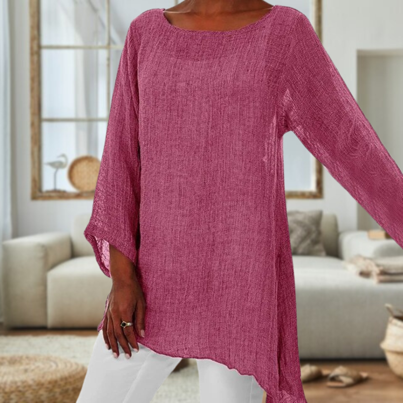 Bluzka lniana damska - stylowa bluzka z długim rękawem dla kobiet - lekki casualowy strój, na co dzień elegancka