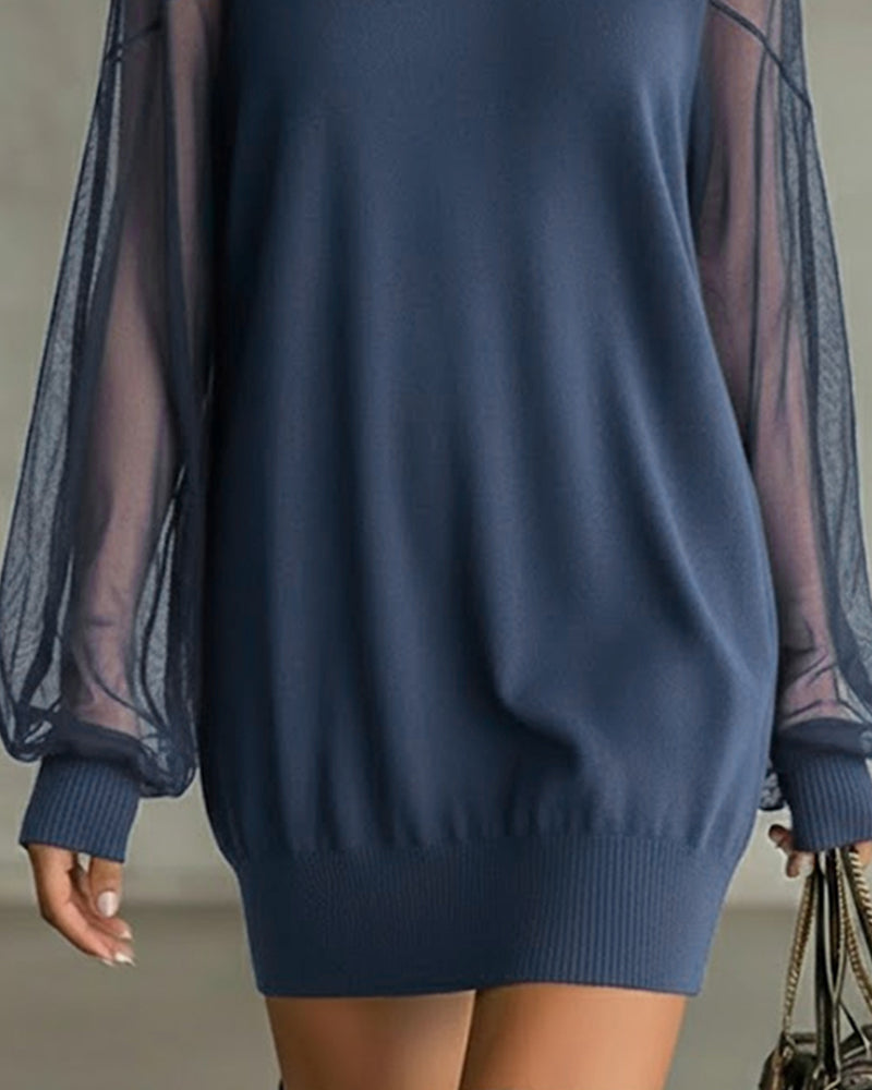 Sukienka z rękawami typu latarnia, jednolity kolor, patchwork