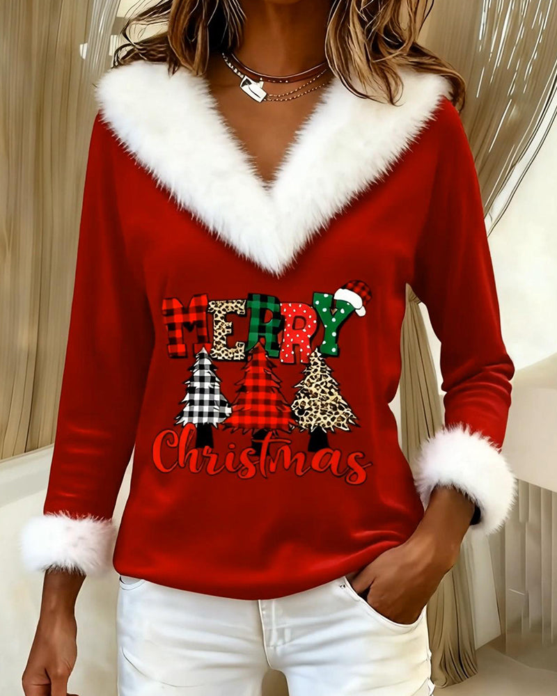 Top z dekoltem w serek i wzorem choinkowym