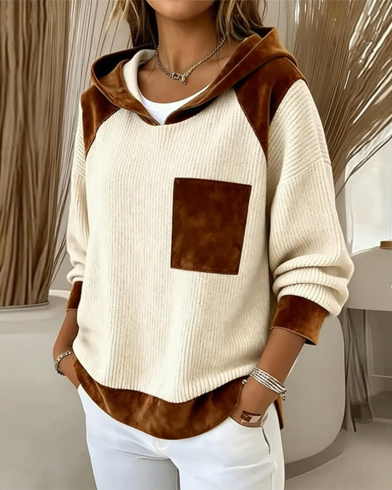 Sweter w blokach kolorów, swobodny, z kapturem