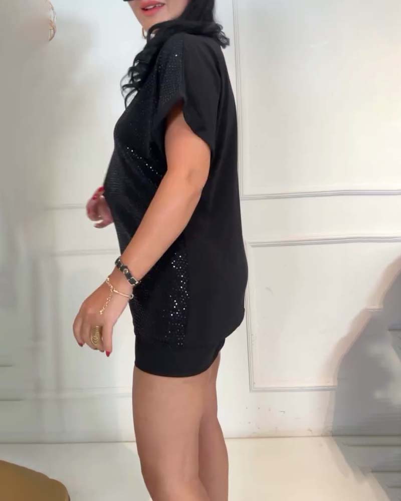 Bluzka z dekoltem w serek, cekinami, elegancka