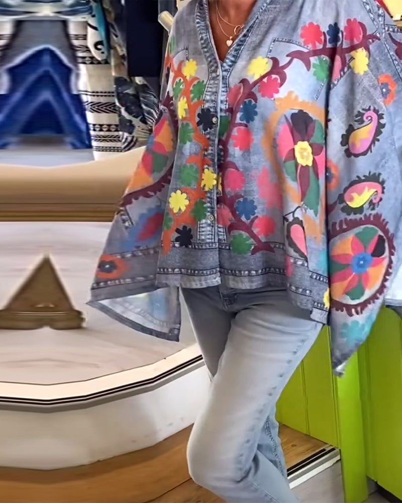 Bluzka z imitacji jeansu o nieregularnym wzorze